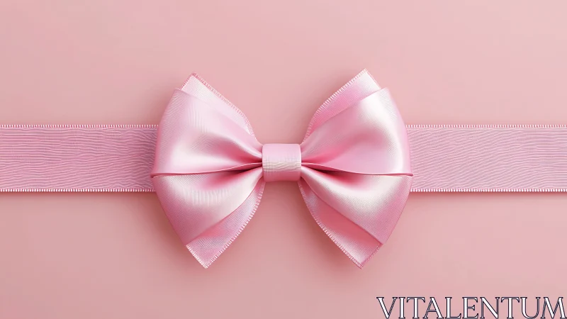 Pink satin bow on grosgrain ribbon over pastel background
