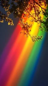 Leaf canopy intersecting high-saturation spectral light beam