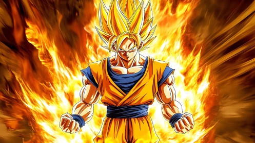 Blazing warrior powers up within a roaring golden aura