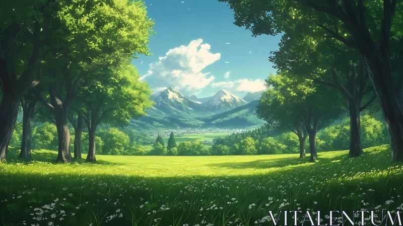 Pathway to Serenity: Mountain Valley Through the Trees.