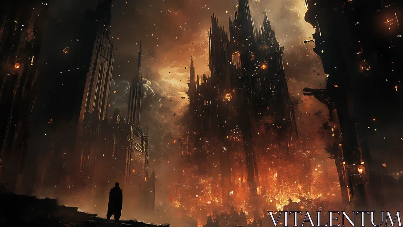 Ashfall Cathedral City Ignites the Horizon in Embered Gloom.