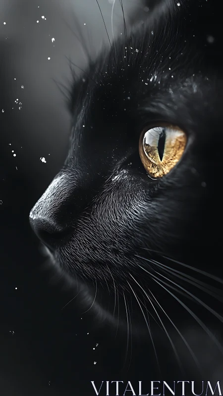 Piercing Golden Gaze of a Black Cat in Darkness