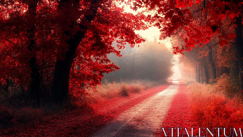 Crimson Dreams: Where Autumn's Wildfire Ignites the Path.