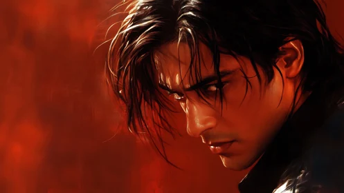 Smoldering gaze of a storm-lit rogue against molten dusk.