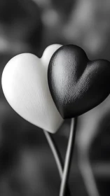 Two heart-shaped forms in contrasting monochrome tones