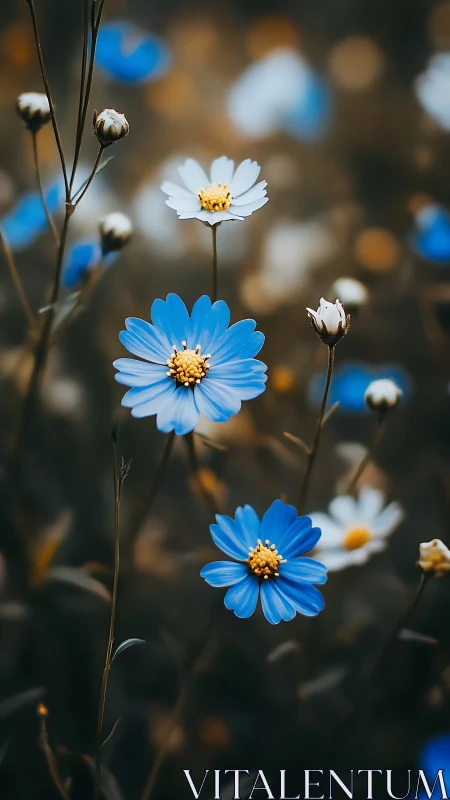 Delicate Blue Cosmos Dancing in Morning Light