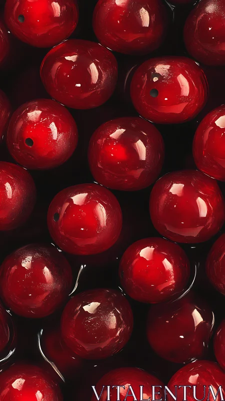 Glossy red cranberries rest tightly packed in dark liquid