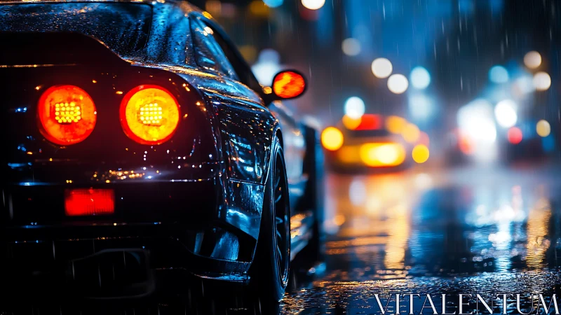 Neon raindrop street race, taillights humming like comets.