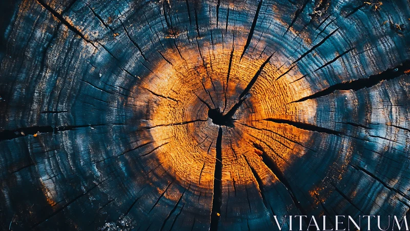 Glowing tree rings radiating warm light and quiet mystery.