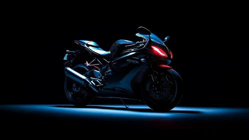 Midnight superbike prowls through sculpted neon shadows.