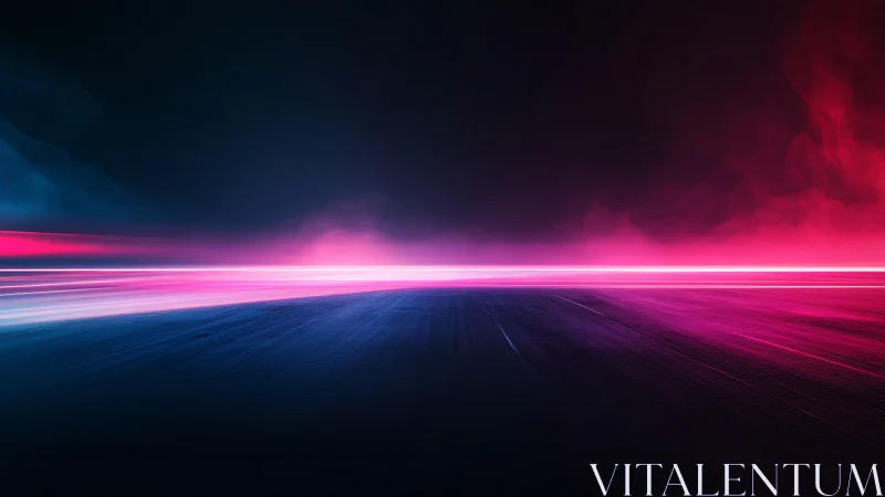 Linear neon horizon with bidirectional magenta and cyan light beams