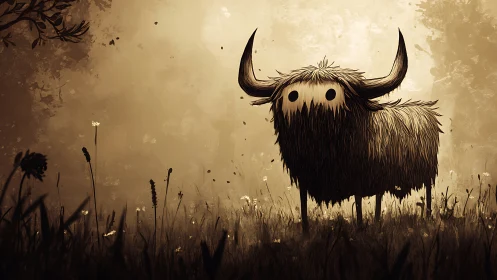 Gentle horned forest creature stands curious in dusk light