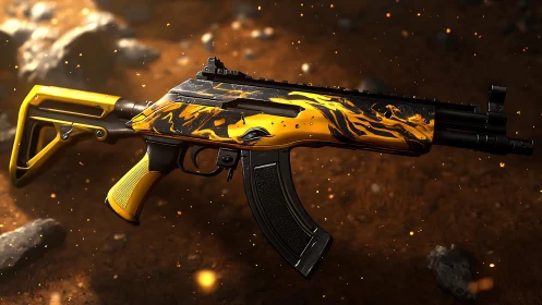 Ballistic carbine render with molten yellow tactical coating.
