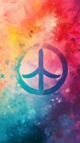 Peace symbol sits on bright multicolor textured gradient
