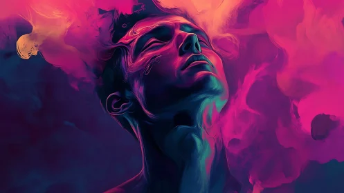 Neon vapor portrait with ethereal chromatic diffusion study.