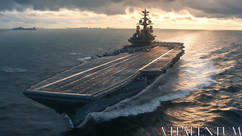 Steel runway carves a bright wake through stormlit ocean