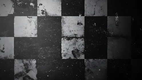 Weathered monochrome checkered surface with erosion marks.