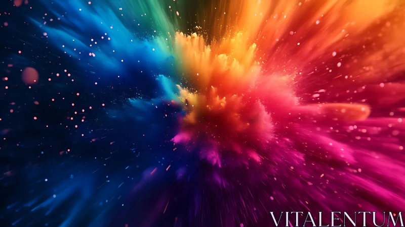 Radial multicolor powder dispersion is captured in motion
