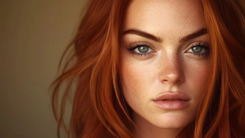 Red-haired woman portrait shows sharp focus and soft lighting