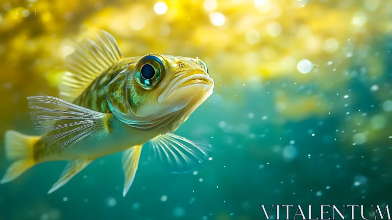 Close-up of yellow fish swimming in sunlit clear water.