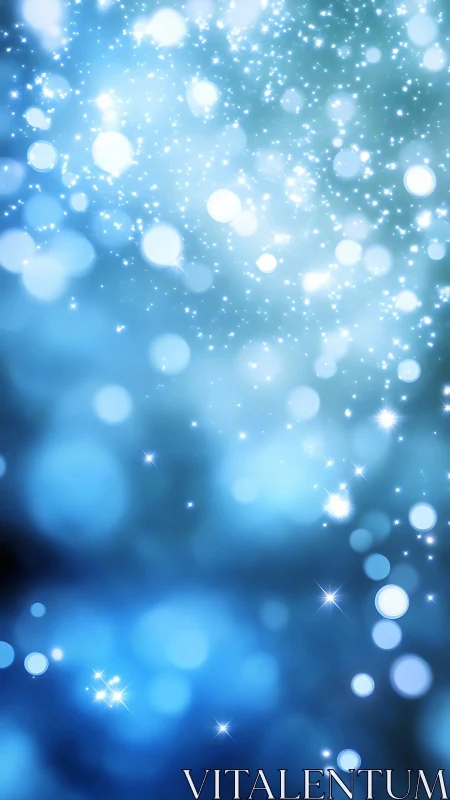 Defocused blue bokeh field with layered luminous particle clusters