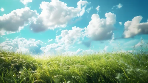 Wind-stirred meadow whispers beneath bright wandering clouds