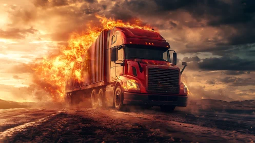 Blazing Red Truck Thunders Through Desert Inferno.