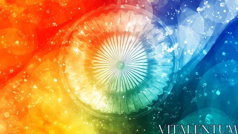 Ashoka chakra radiates through vibrant tricolor spectrum.
