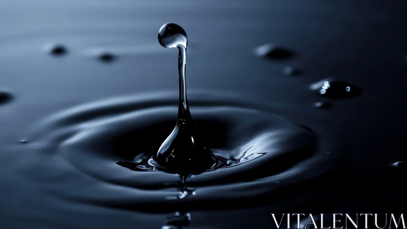 Single water droplet forms sculptural splash in dark pool