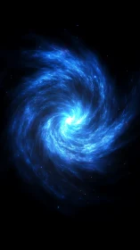 Digital painting of luminous blue spiral nebula structure.