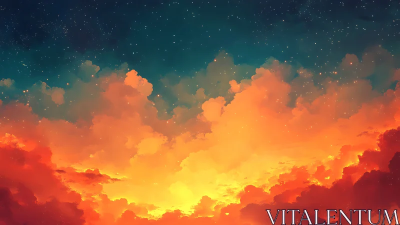 Luminous sunset clouds beneath a deep starry sky.