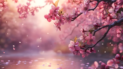 Cherry Blossoms Dance Through Luminescent Dreamscape Entirely