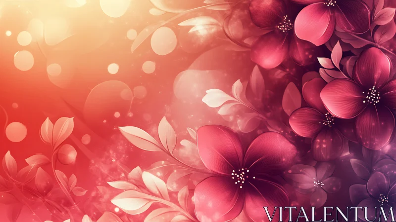 Red Pink Flowers Digital Background with Bokeh Effects