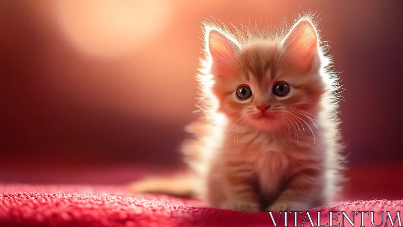 Adorable Red Kitten with Glowing Eyes Gazing Gently.