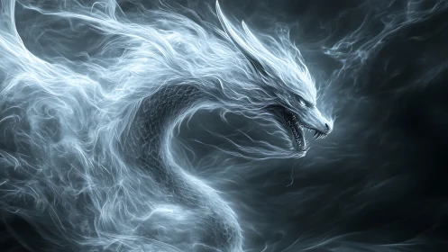 Spectral ice dragon formed from swirling ethereal mist.