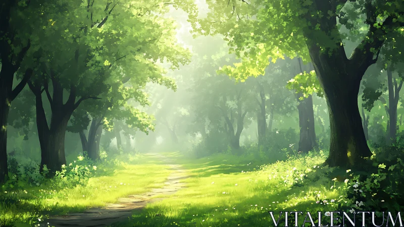 Forest Path Through Green Canopy.