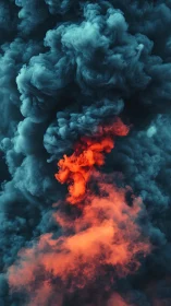 Volumetric teal and orange smoke plumes with high-density turbulence