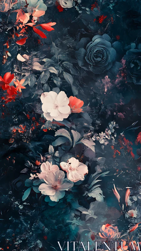 Midnight Blooms: Where Coral Meets Teal.