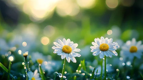 Dewdrops and Daisies: Morning Magic in Full Bloom.