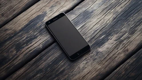 Midnight Device Rests on Wood Grain Narrative.