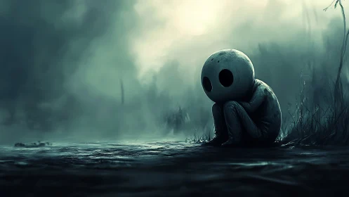 Moonfaced loner curls beneath a storm of quiet fog.