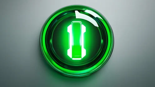 Green 3D power button with glowing energy battery symbol.