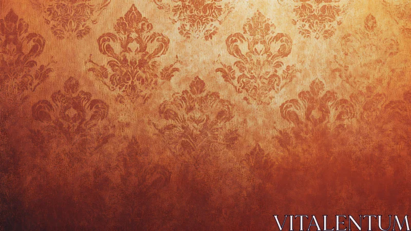 Aged baroque damask pattern on warm gradient textured wall