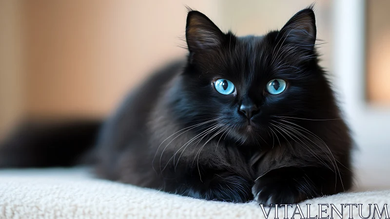 Striking Black Cat with Piercing Blue Eyes.