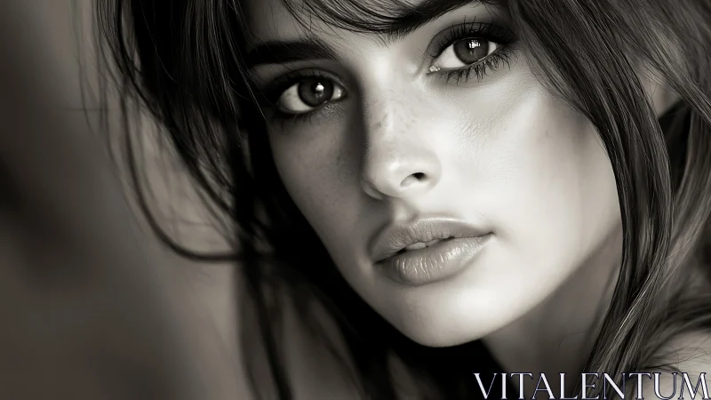 High-contrast monochrome close-up portrait with shallow depth