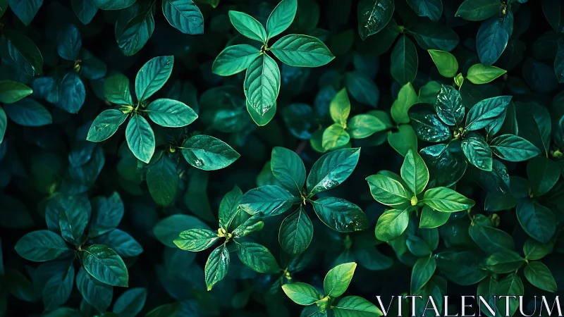 Top-down macro study of glossy green foliage under soft diffused light