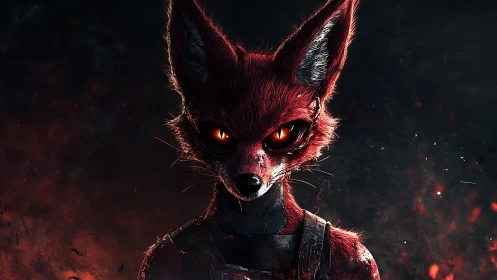 Ember-eyed fox sentinel studies the viewer through sparks
