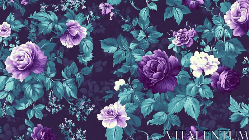 Jeweled Florals Dance: Purple Peonies Waltz Across Midnight Silk
