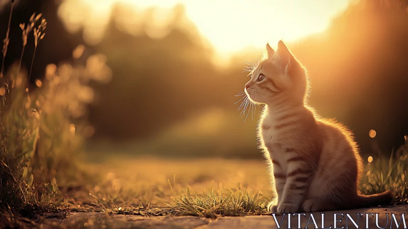 Ginger Tabby Feline in Golden Hour Backlighting with Shallow Depth