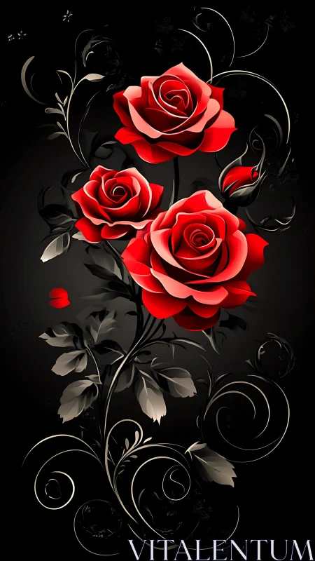 Three Crimson Roses Dance in Shadow.